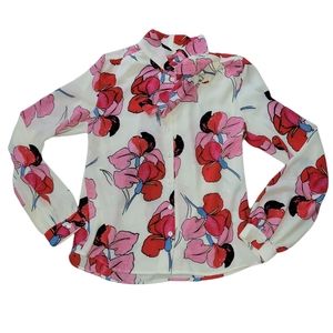 The Moon Boutique Floral Tie-Neck Vintage Inspired Blouse sz S